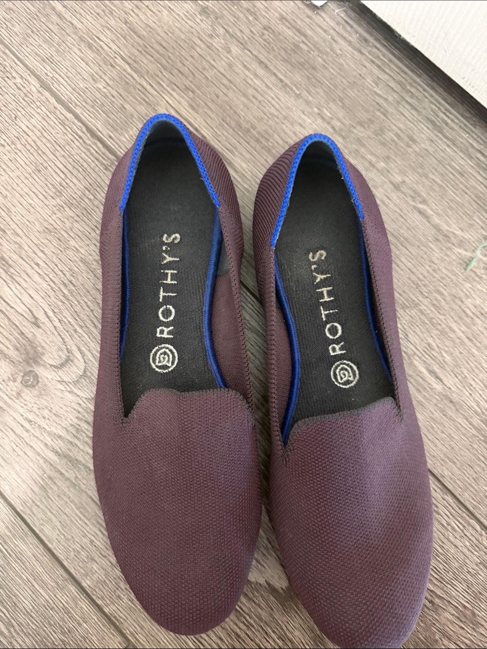 Rothys Plum Slip-On Flats with Blue Trim 8.5
